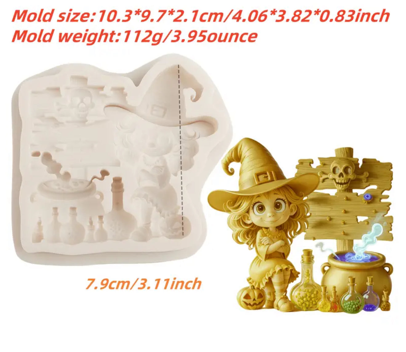 Molde de Silicón Bruja con Caldero