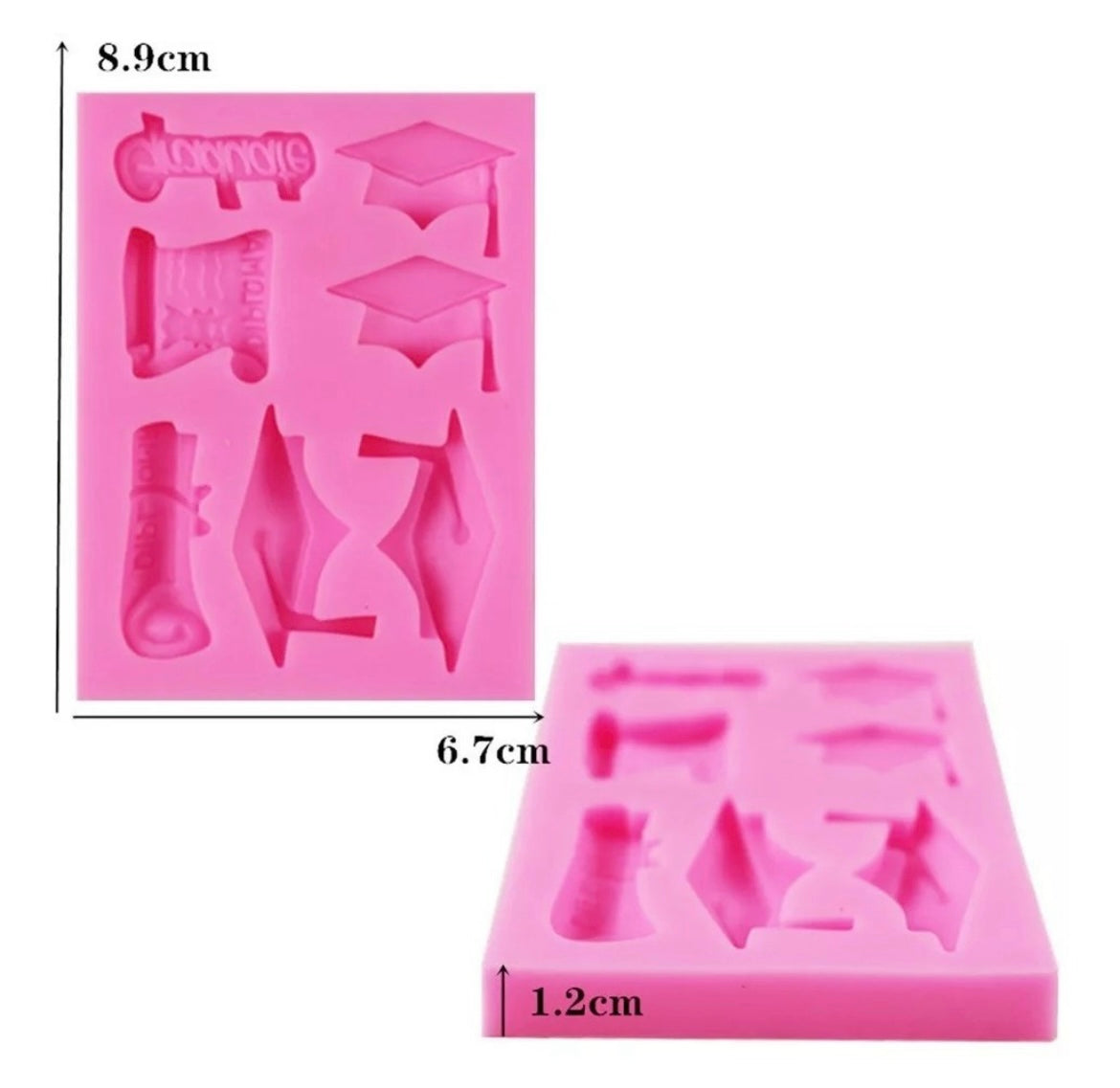 MOLDE DE SILICÓN BIRRETES Y DIPLOMAS 2 PIEZAS