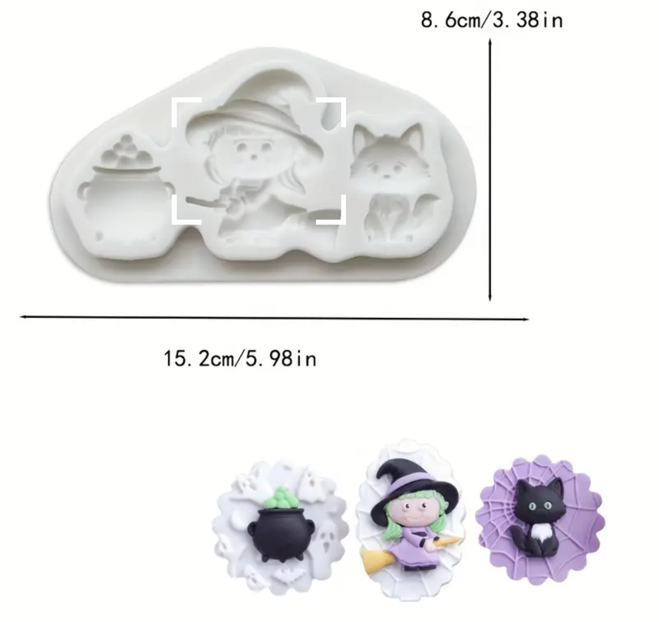 Molde de Silicón Bruja, Caldero y Gato