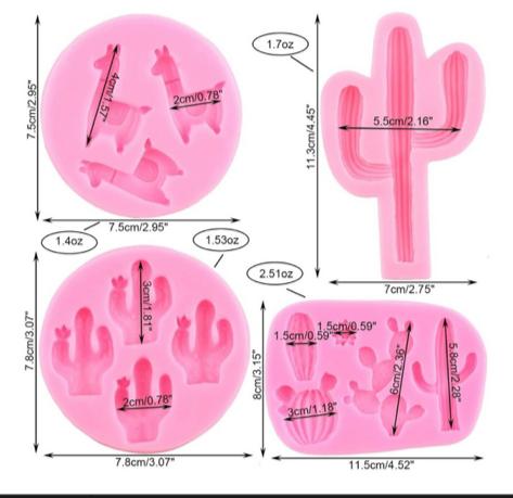 Molde de silicón cactus y llamas paquete de 4 piezas