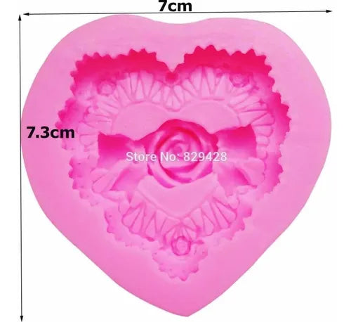 MOLDE DE SILICON CORAZON CON ROSA , SAN VALENTIN AMOR