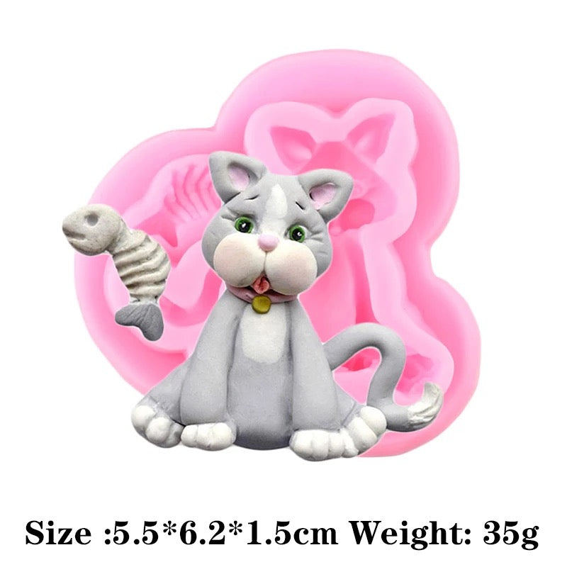 MOLDE DE SILICÓN GATO CON PESCADO