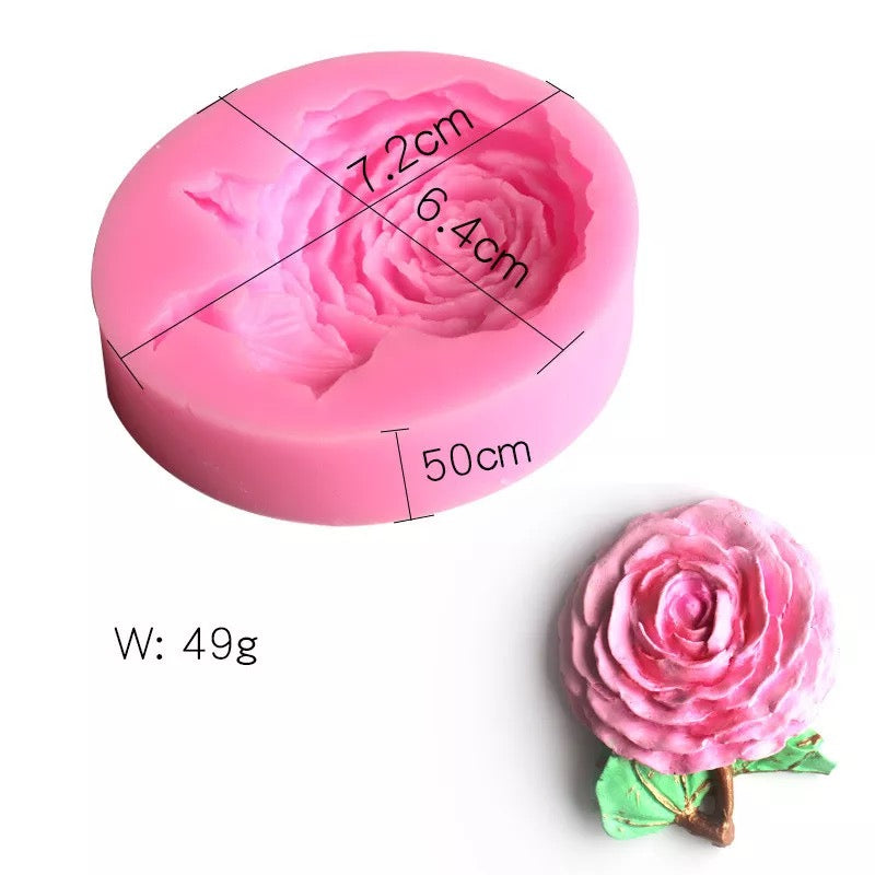 MOLDE DE SILICÓN ROSA CON TALLO Y HOJAS