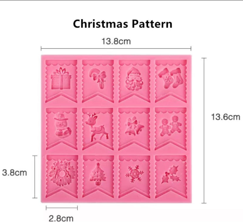 MOLDE DE SILICÓN BANDERINES DE NAVIDAD