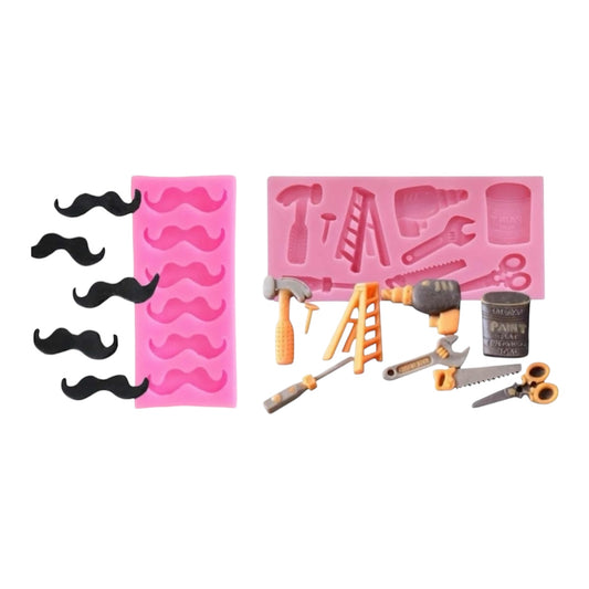 Molde de Silicón Día del Padre Bigotes y Herramientas, Papá 2 Pzas