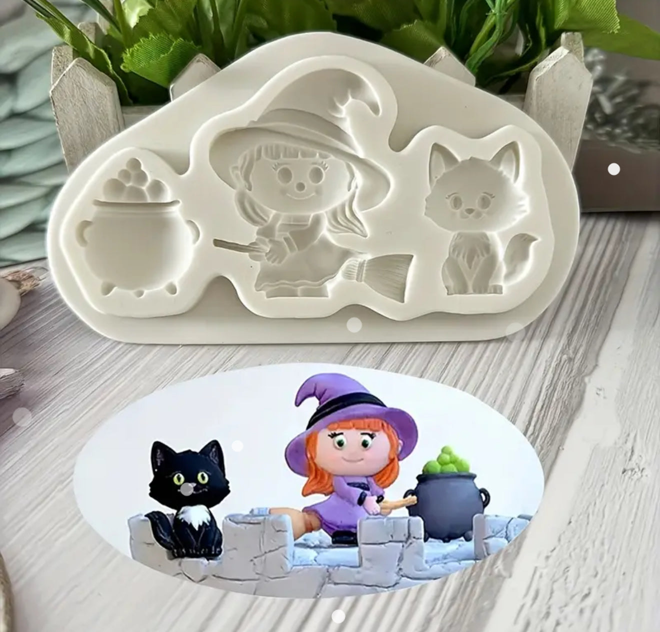 Molde de Silicón Bruja, Caldero y Gato