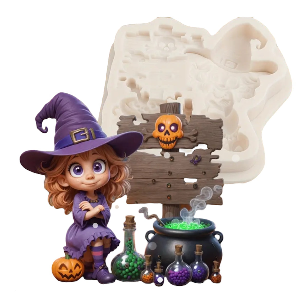 Molde de Silicón Bruja con Caldero