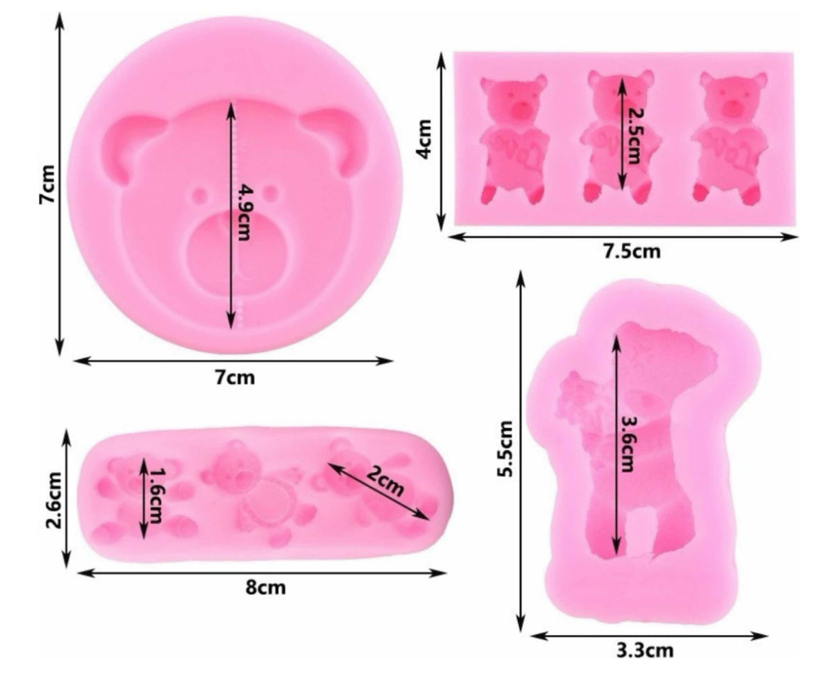 Molde de Silicón Paquete de Osos 4 Pzas Amor, San Valentín