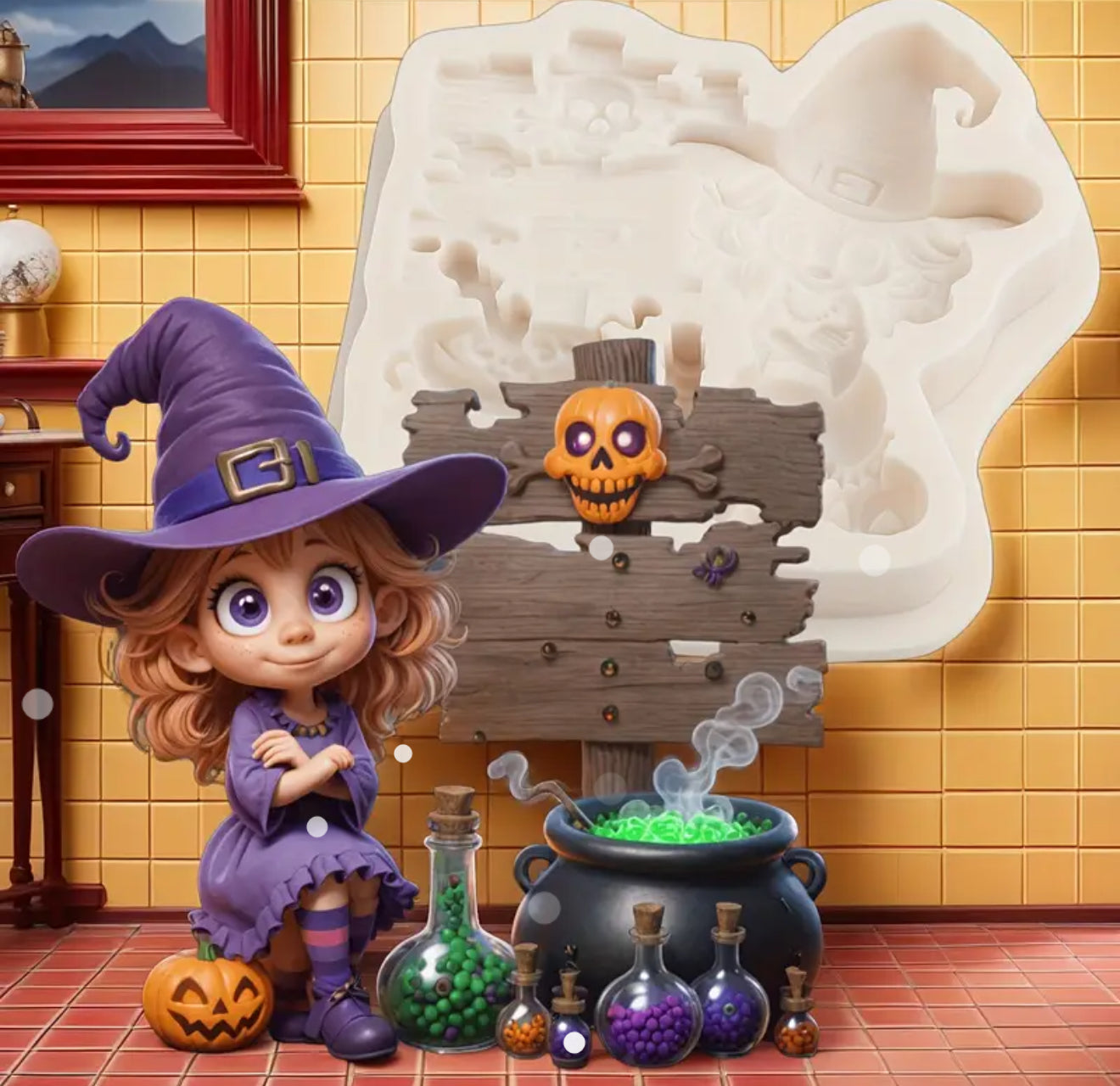 Molde de Silicón Bruja con Caldero