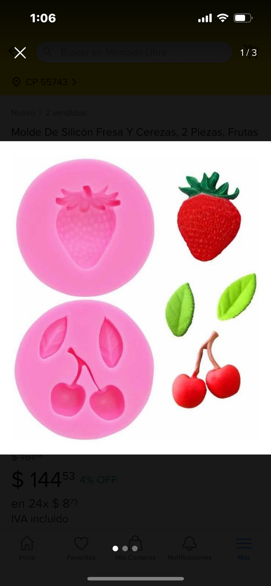 MOLDE DE SILICÓN FRESA Y CEREZA
