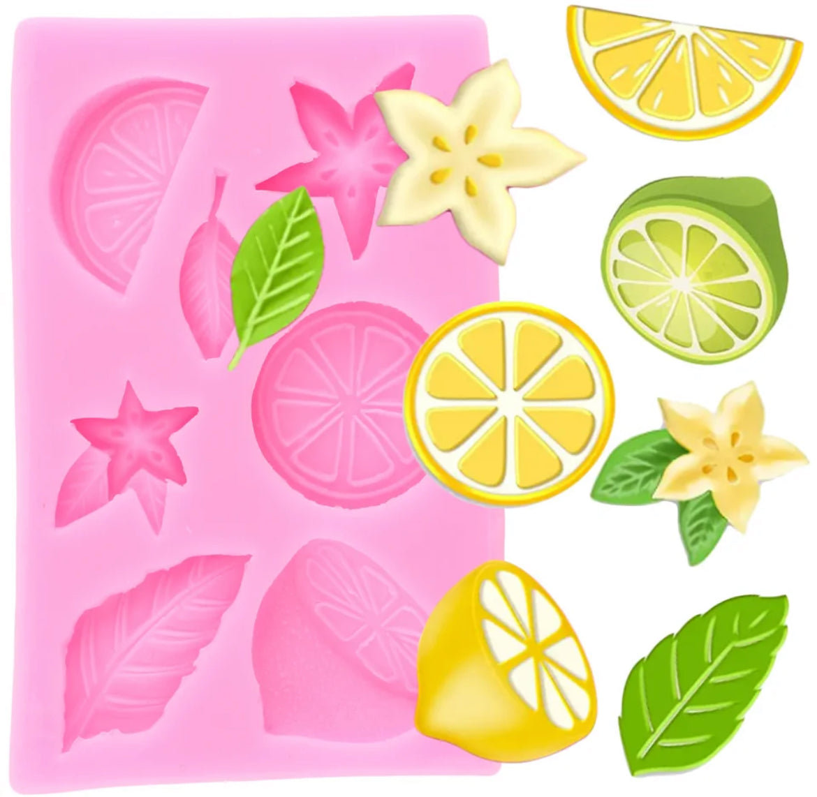 MOLDE DE SILICÓN LIMAS, LIMONES, NARANJA 2 PZAS