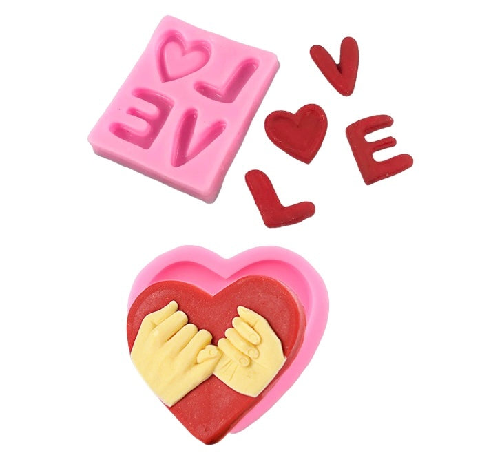 MOLDE DE SILICÓN SAN VALENTÍN CORAZÓN CON MANOS Y LOVE