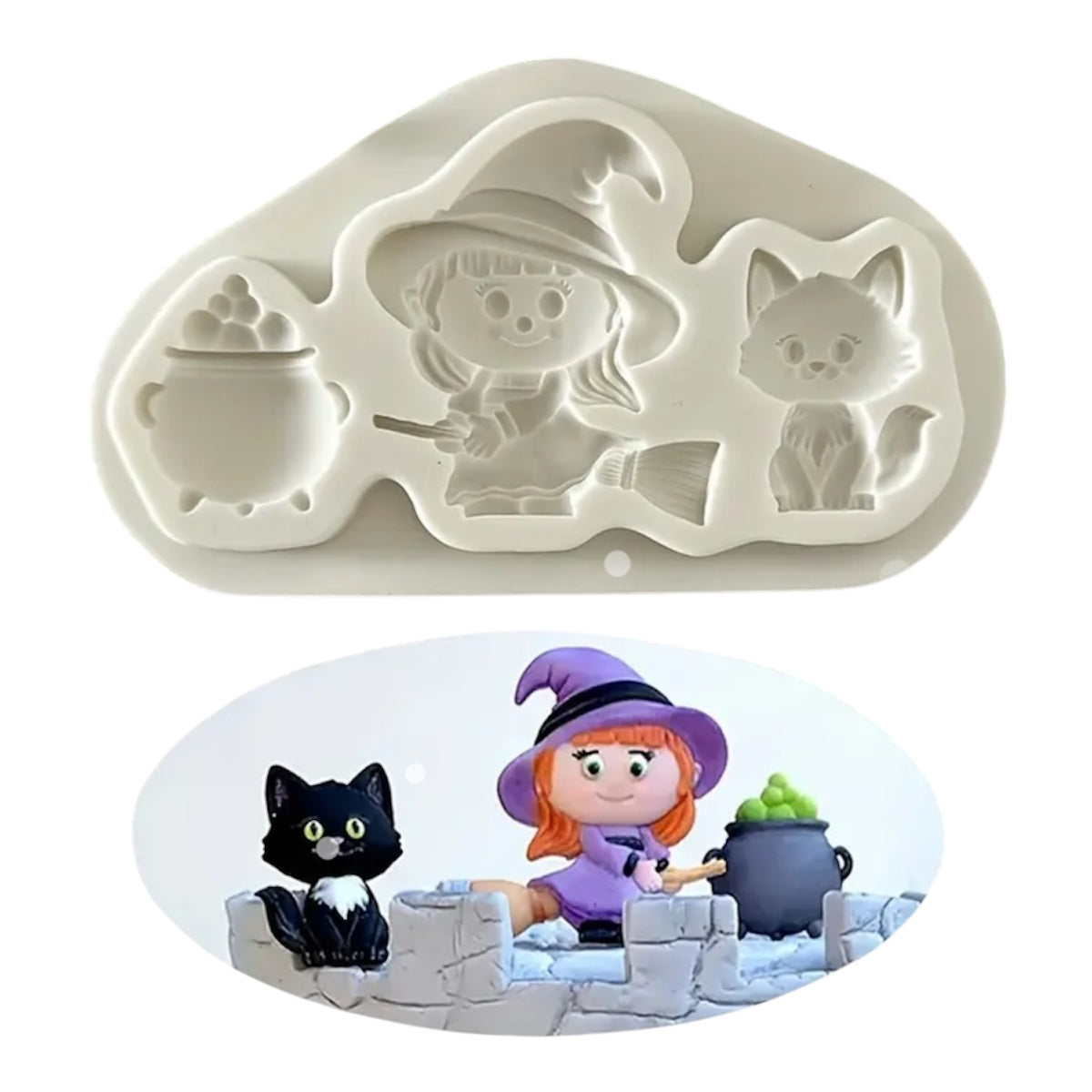 Molde de Silicón Bruja, Caldero y Gato