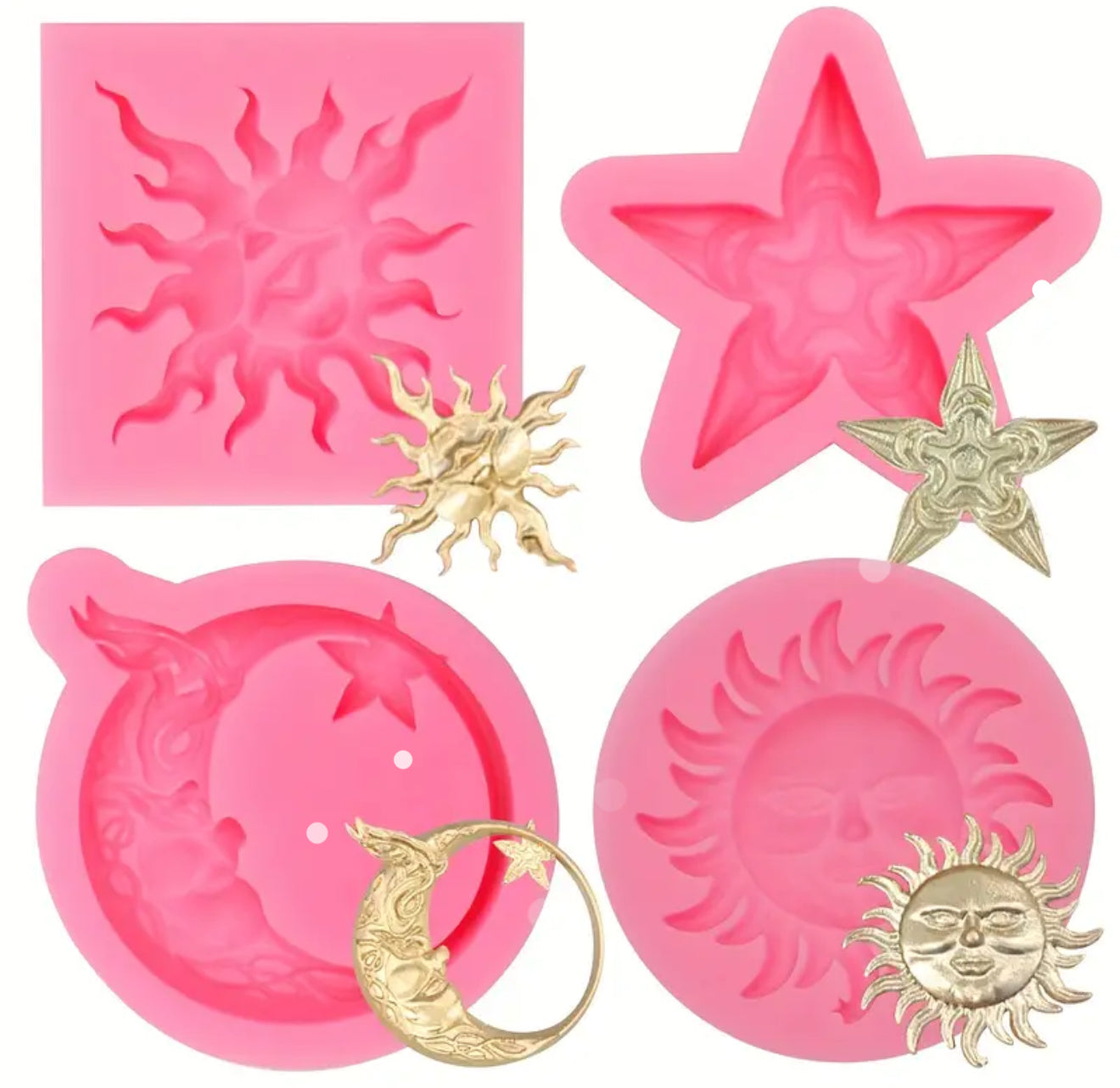 Molde de Silicón Soles, Luna y Estrella 4 Pzas