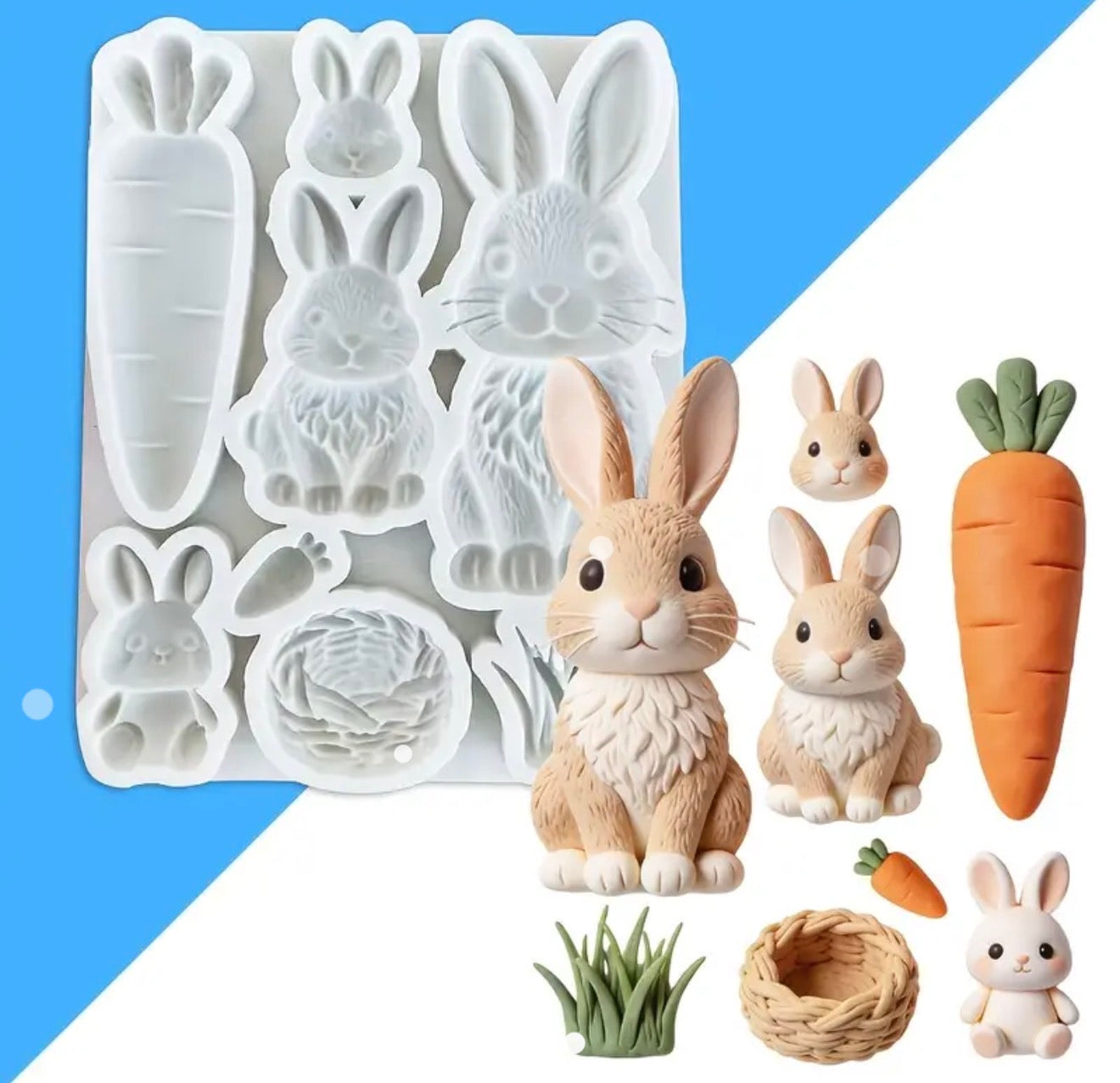 MOLDE DE SILICÓN PASCUA CONEJO ZANAHORIA