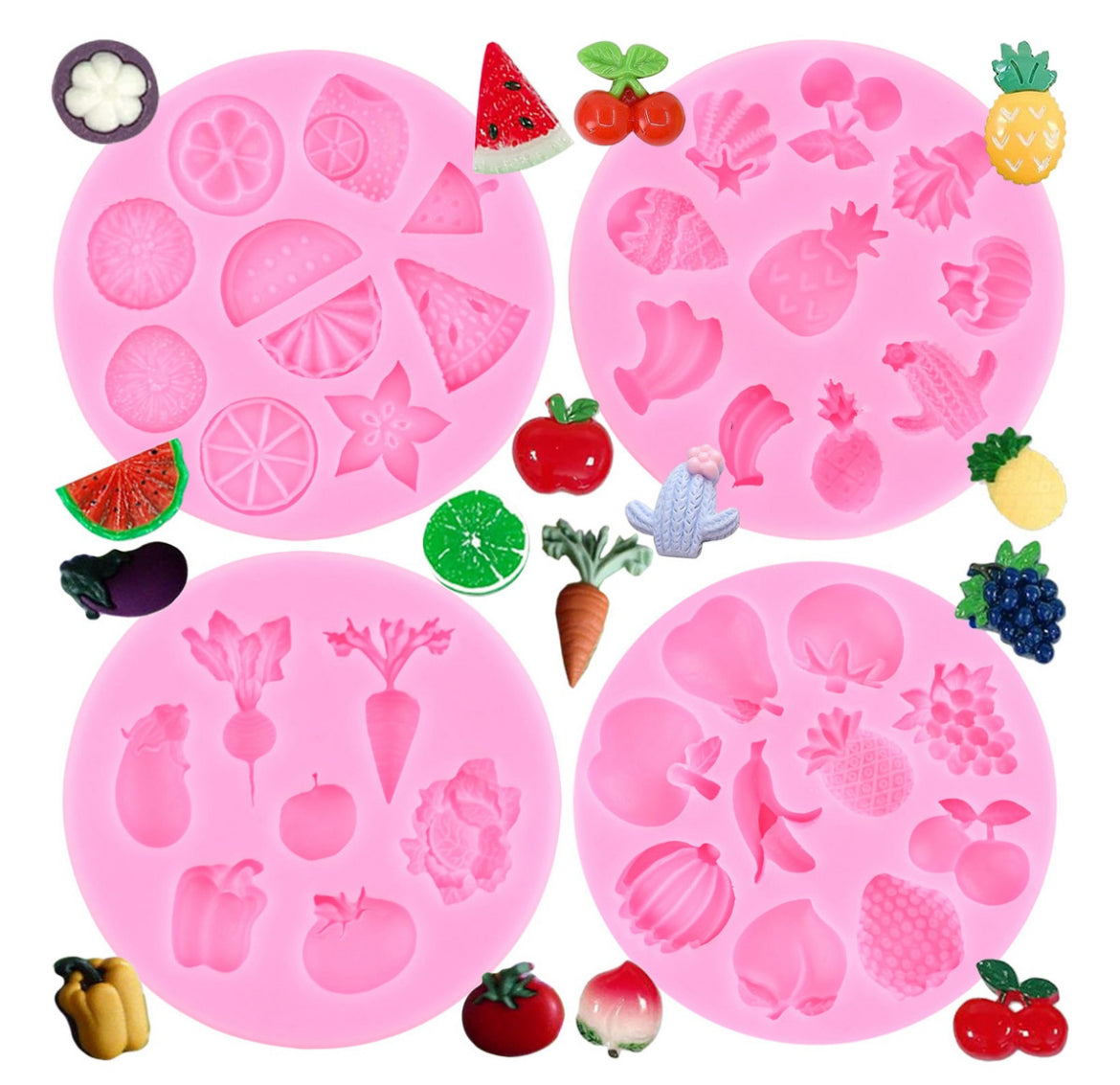 MOLDE DE SILICÓN FRUTAS Y VEGETALES 4 PIEZAS