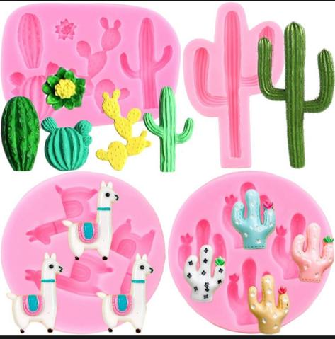 Molde de silicón cactus y llamas paquete de 4 piezas