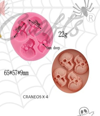 Molde de silicon craneos  x 4