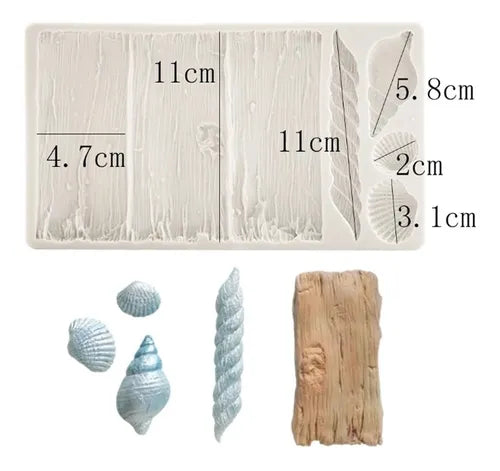 MOLDE DE SILICON ARBOL CARACOL Y CONCHAS