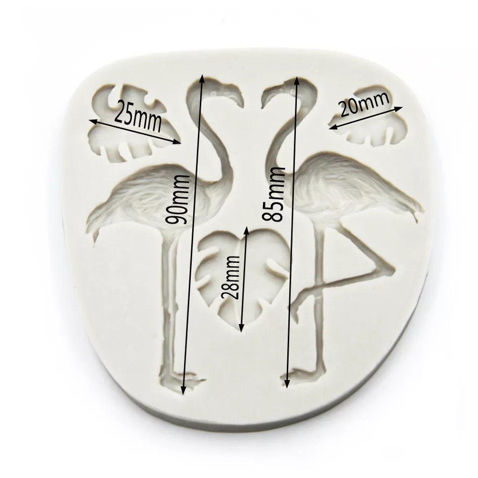 MOLDE DE SILICÓN FLAMINGOS Y HOJAS