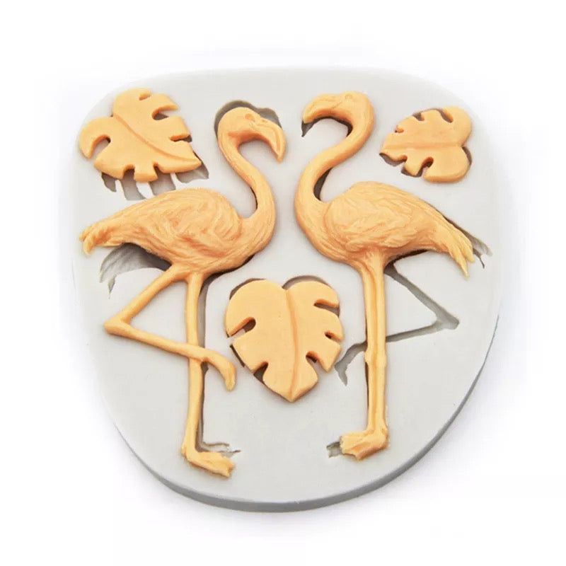 MOLDE DE SILICÓN FLAMINGOS Y HOJAS