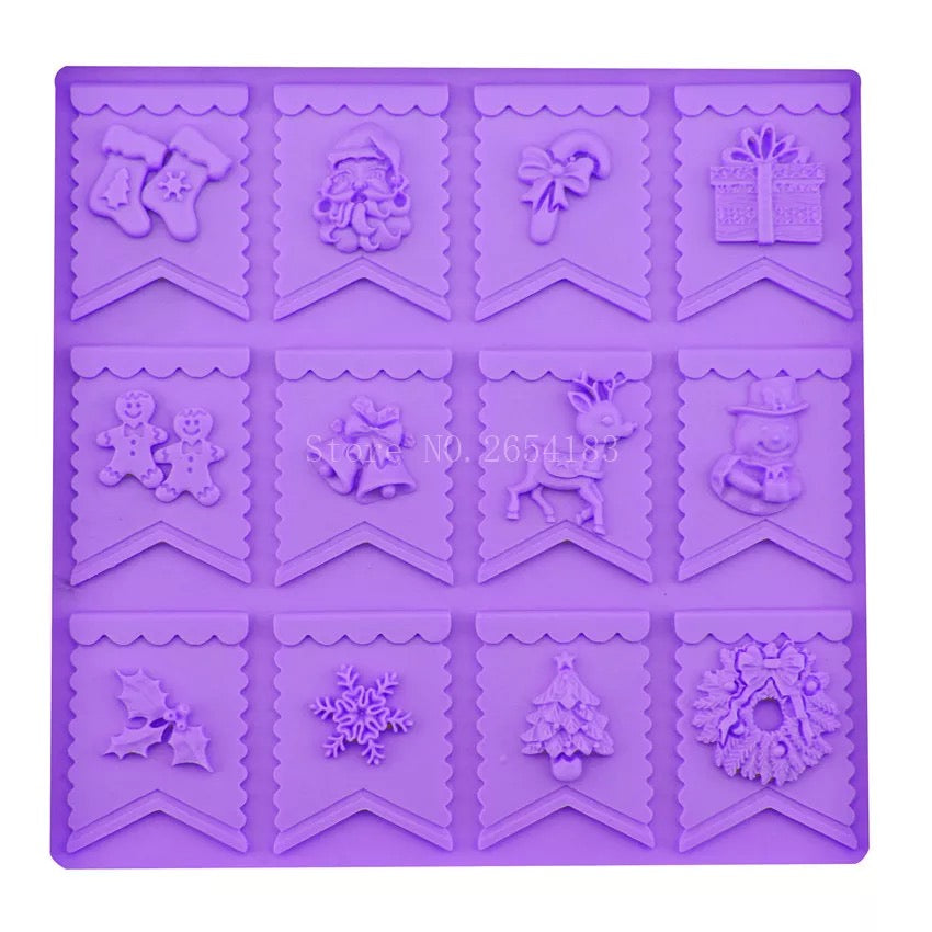 MOLDE DE SILICÓN BANDERINES DE NAVIDAD