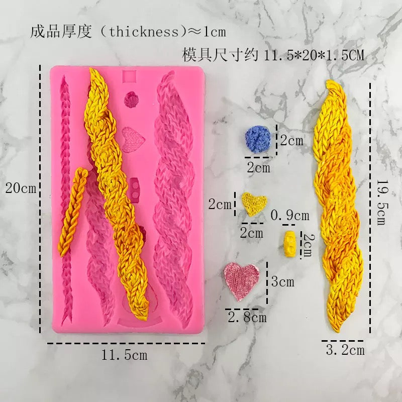 Molde de Silicón Tejido y trenzas
