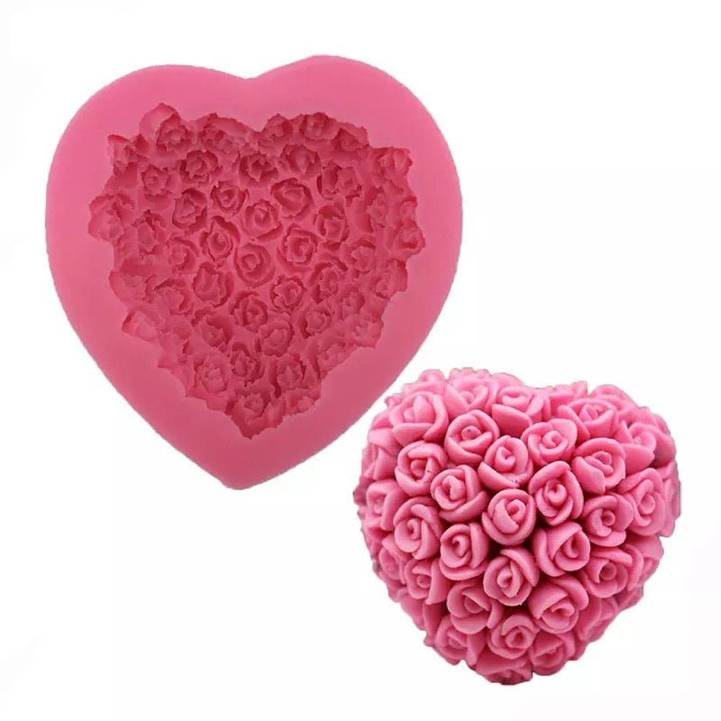 MOLDE DE SILICÓN CORAZÓN DE ROSAS