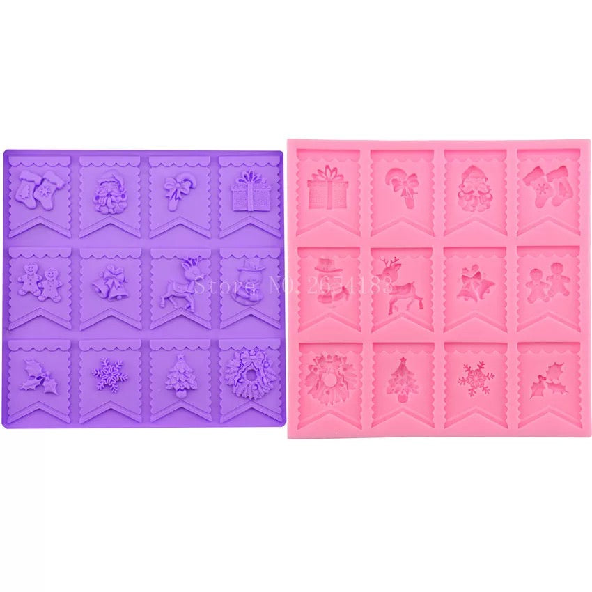 MOLDE DE SILICÓN BANDERINES DE NAVIDAD