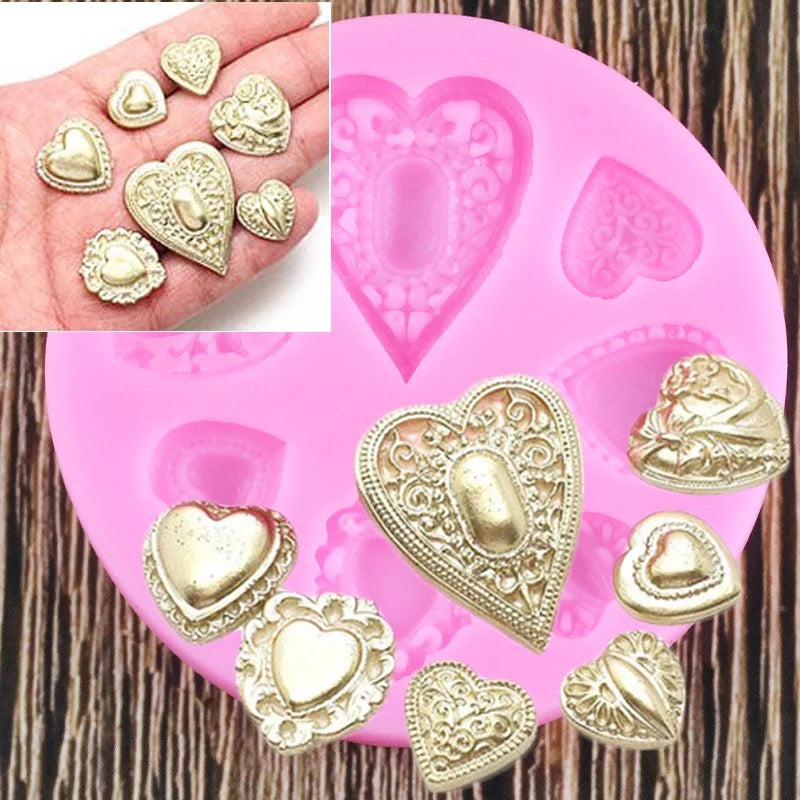 MOLDE DE SILICÓN CORAZONES VINTAGE