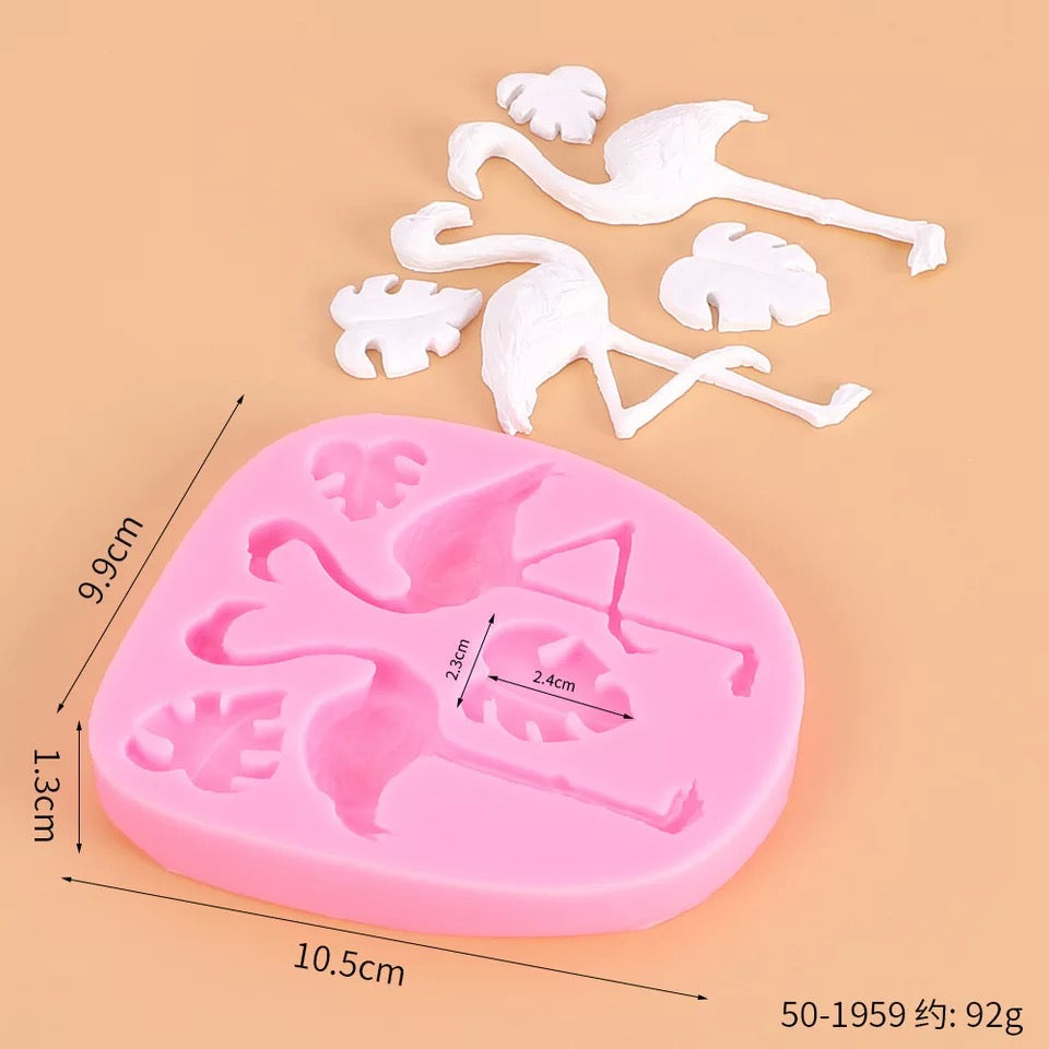 MOLDE DE SILICÓN FLAMINGOS Y HOJAS