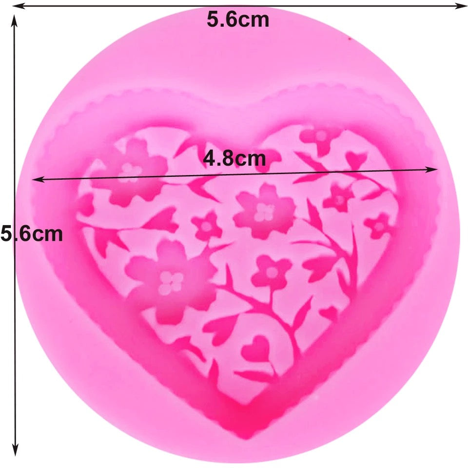 MOLDE DE SILICÓN CORAZÓN CON FLORES