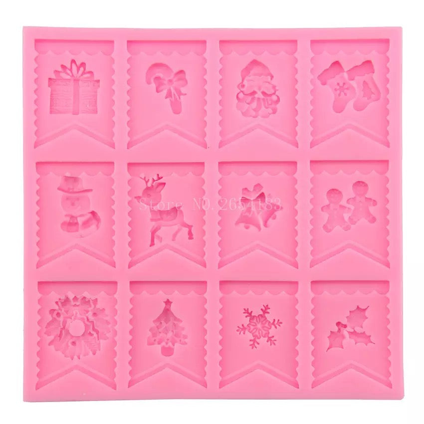 MOLDE DE SILICÓN BANDERINES DE NAVIDAD